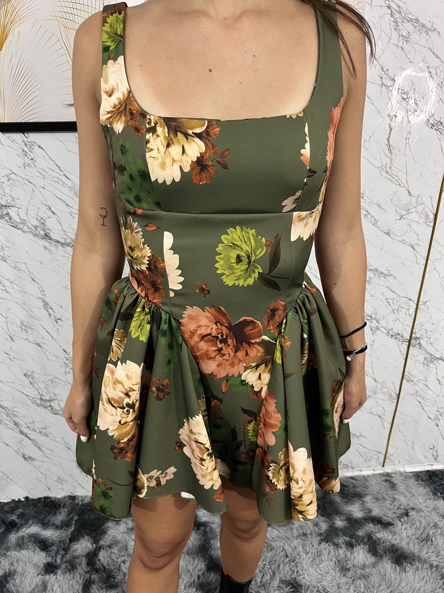 Vestito Kenya fiori-VERDE