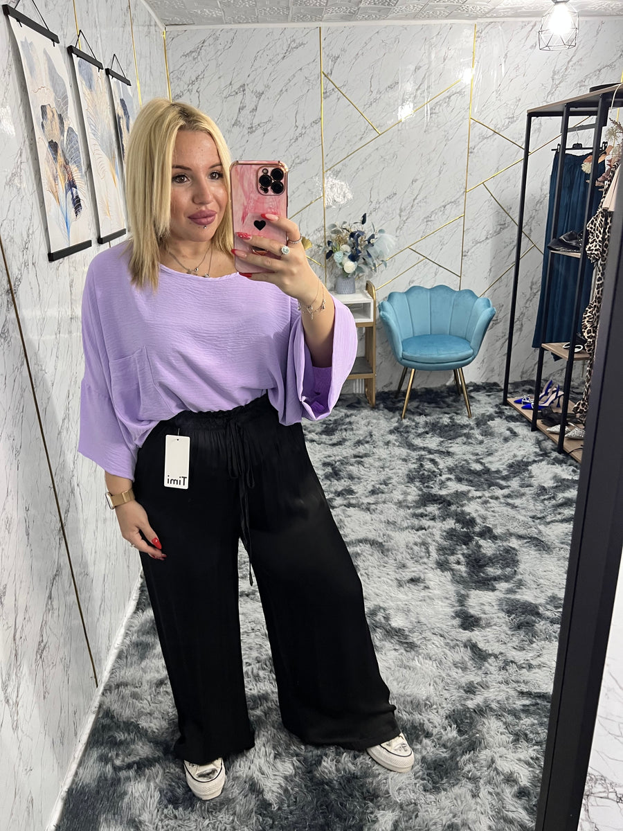 Pantaloni palazzo simil raso- NERO