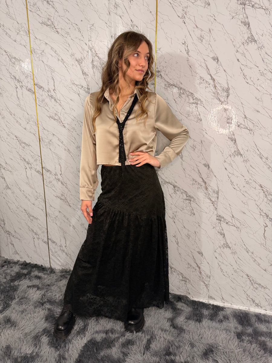 Gonna taglio asimmetrico in pizzo