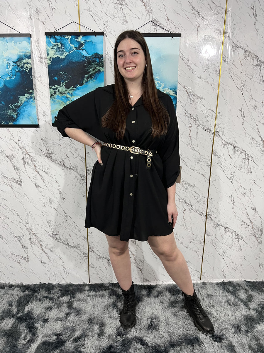 Abito camicia ampio-Nero