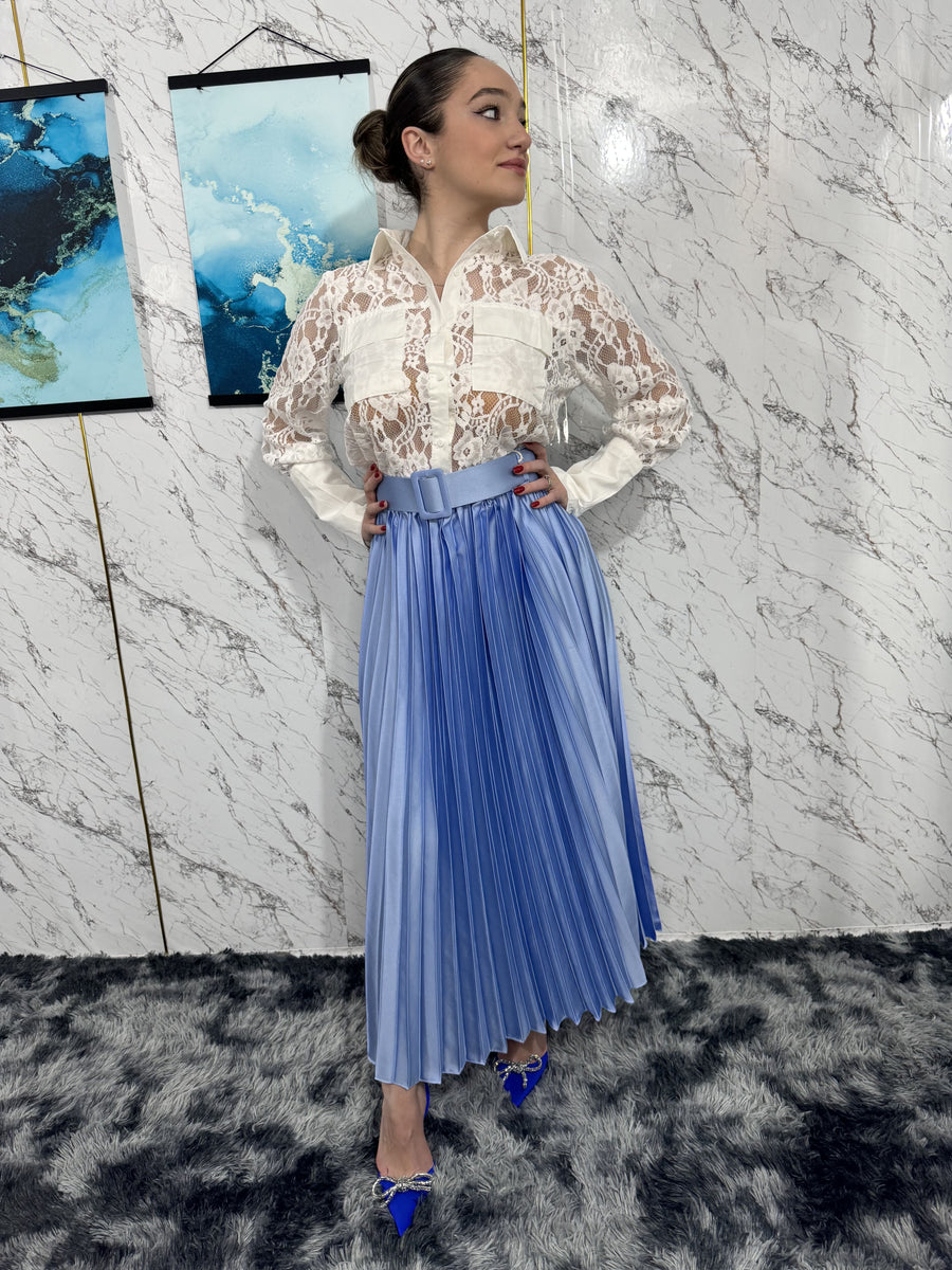 Gonna Plissè con cintura- Azzurra