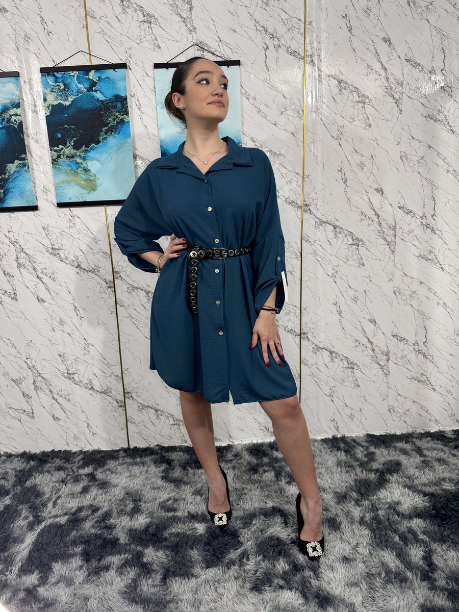 Abito camicia ampio-Petrolio