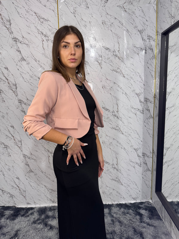 Blazer corto con fodera- Rosa cipria