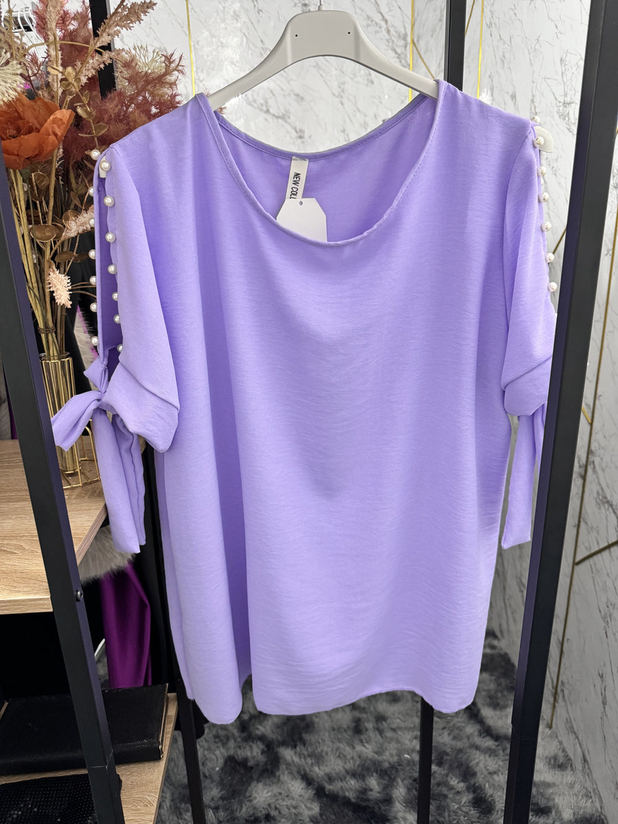Blusa mezza manica perle- Lilla