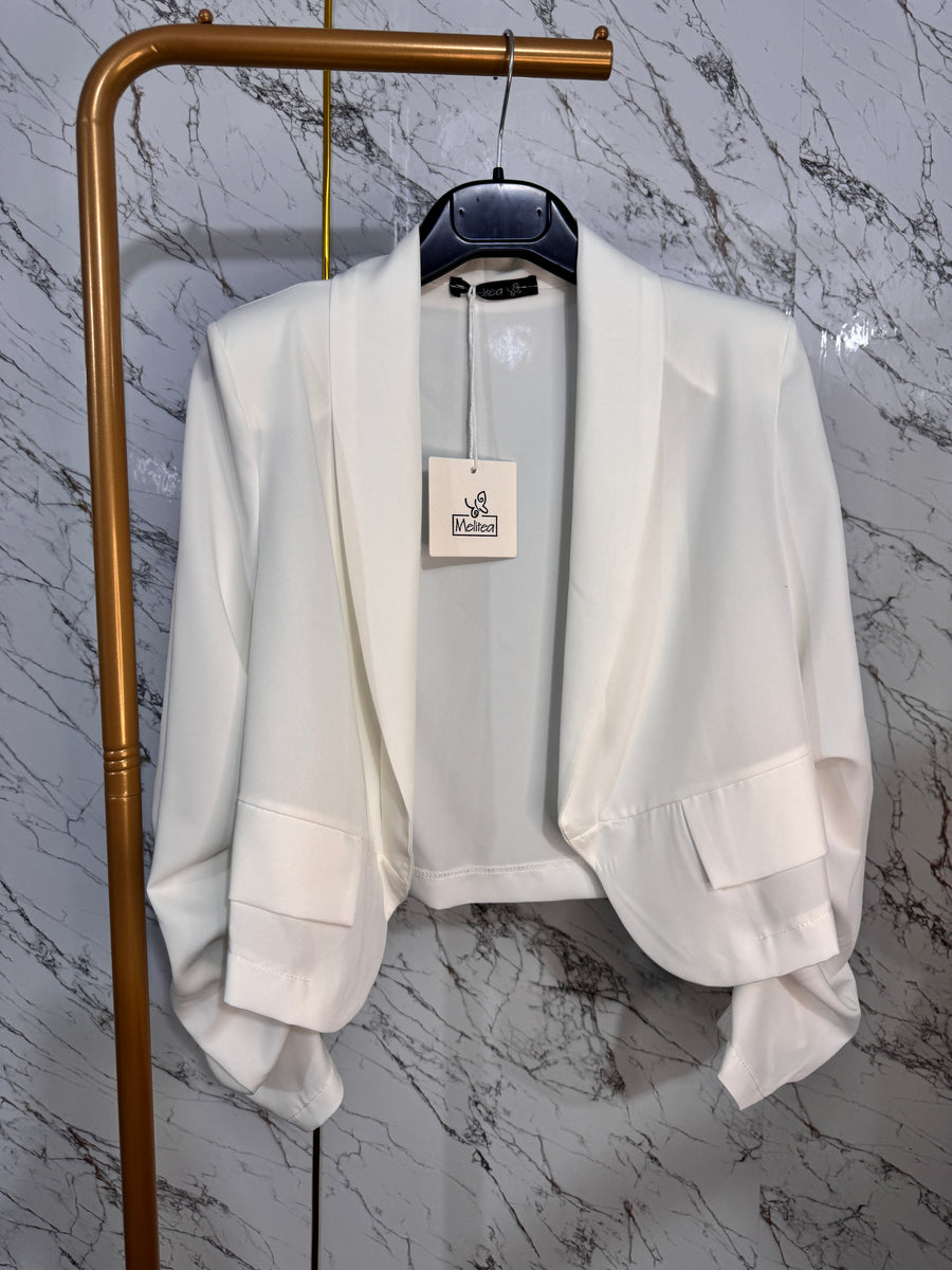 Blazer crop manica arricciata-luxury - Bianco