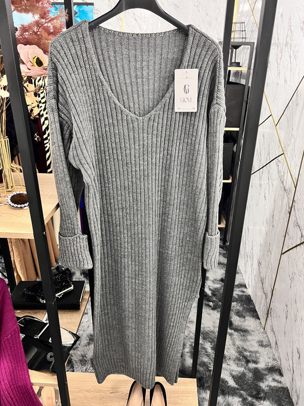 Gray V-neck sweater