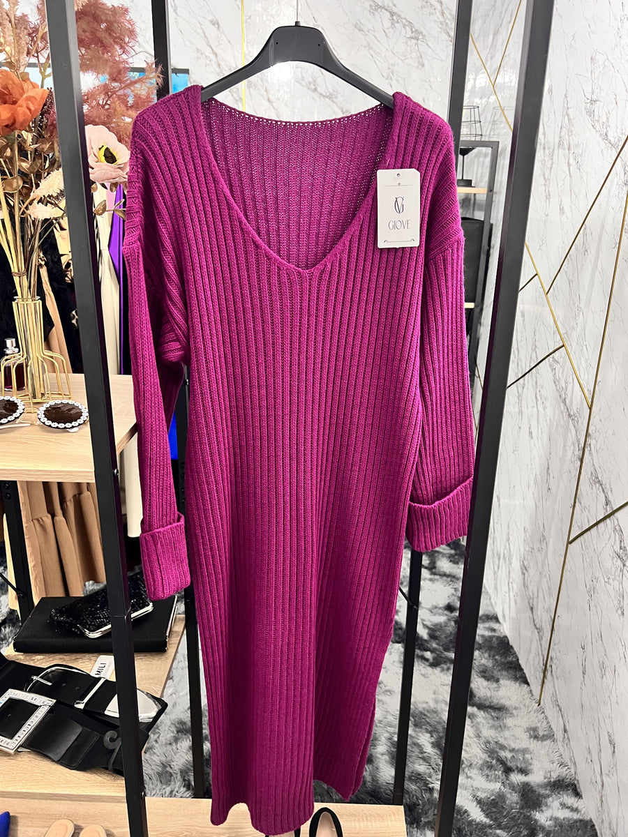 Maglioncione scollo V- Magenta