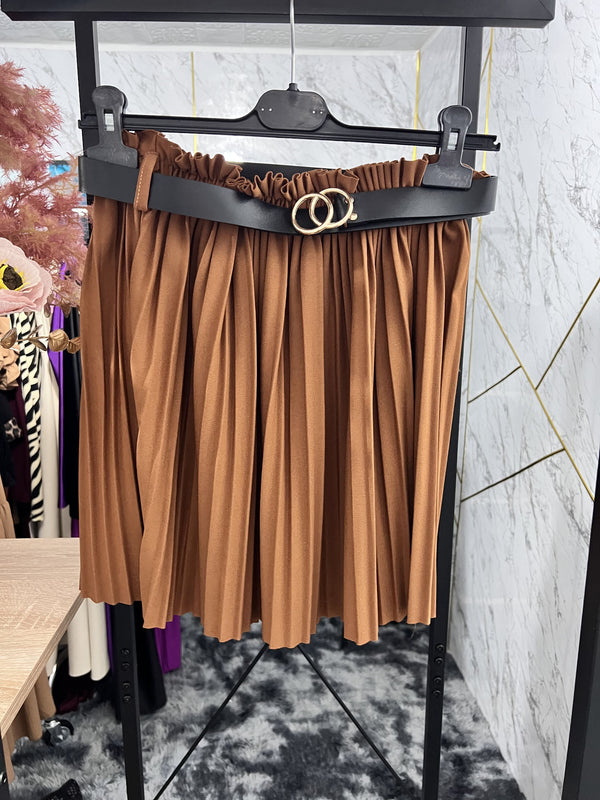 Pleated mini skirt - Camel