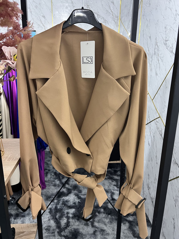 Short fabric trench coat - Camel