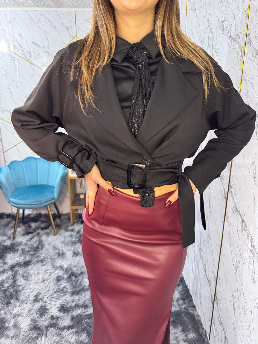 Trench corto tessuto -Nero