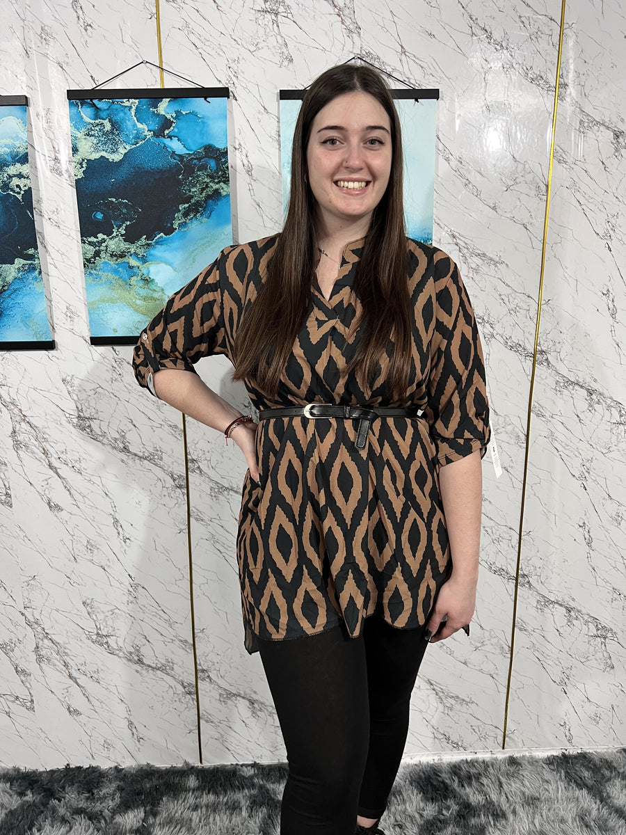 Blusa lunga con cinta -Fantasia