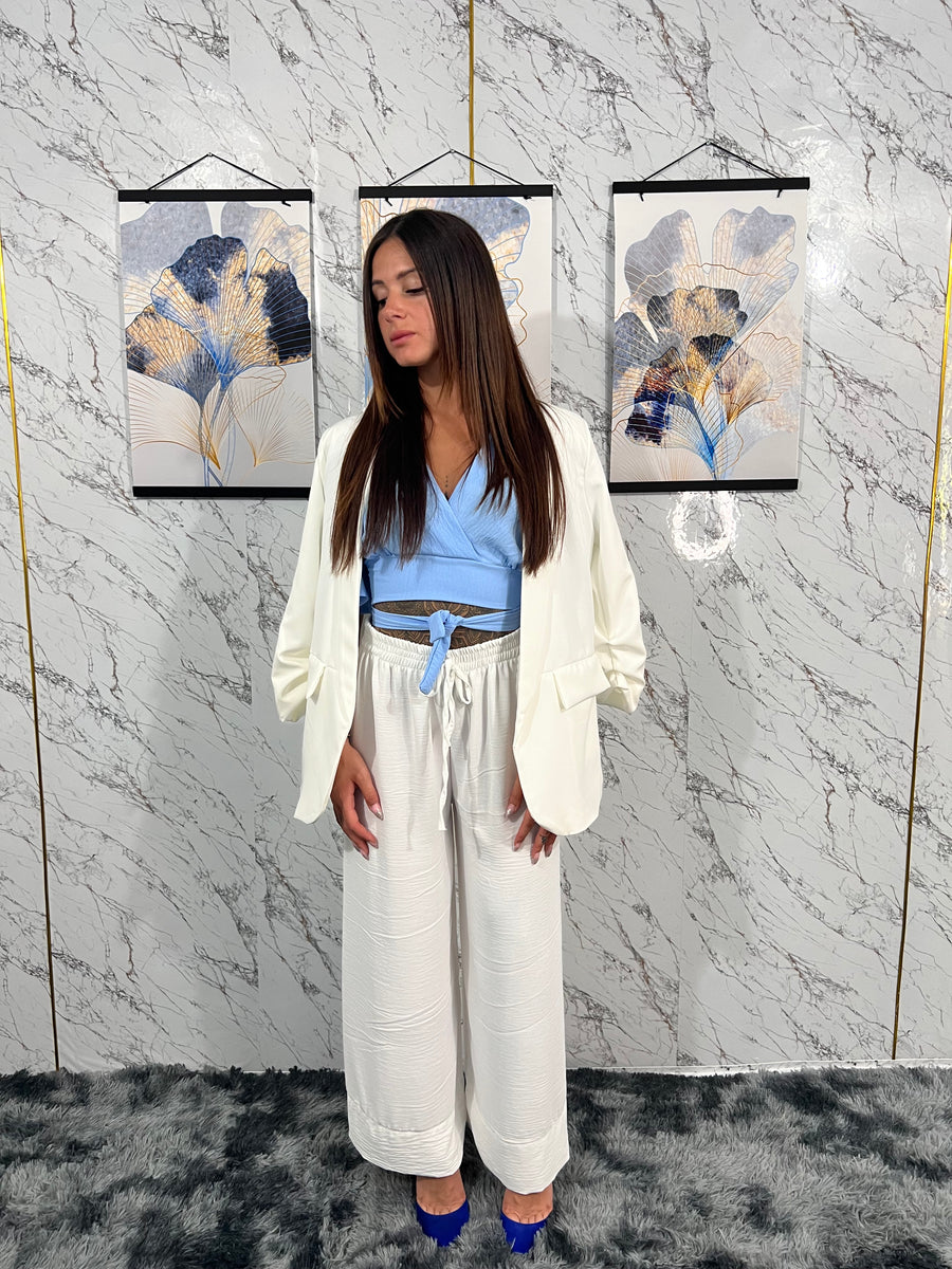 Crop top maniche ampie - AZZURRO